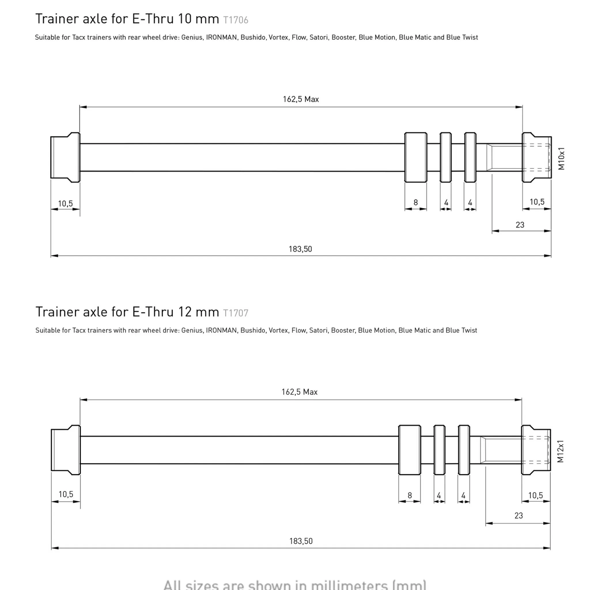 tacx , E-Thru Axle Skewer 10 Mm Rear Wheel, Sykkelrulleaksling