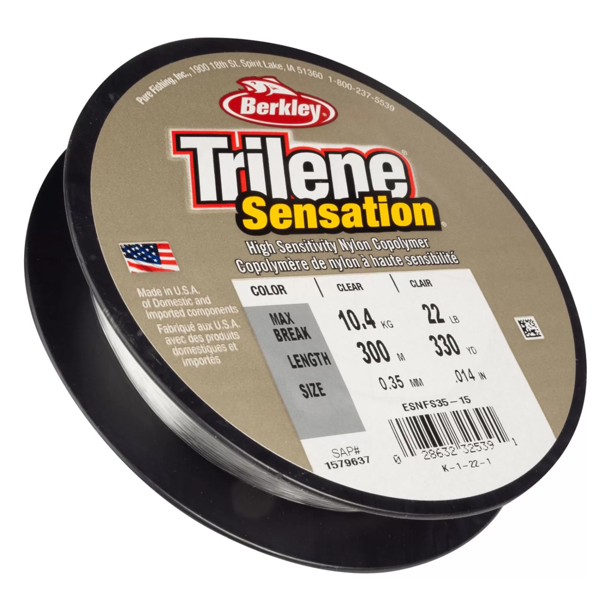 berkley Trilene Sensation Mono 0.18Mm 300M Clear, Fiskesene Monofilament