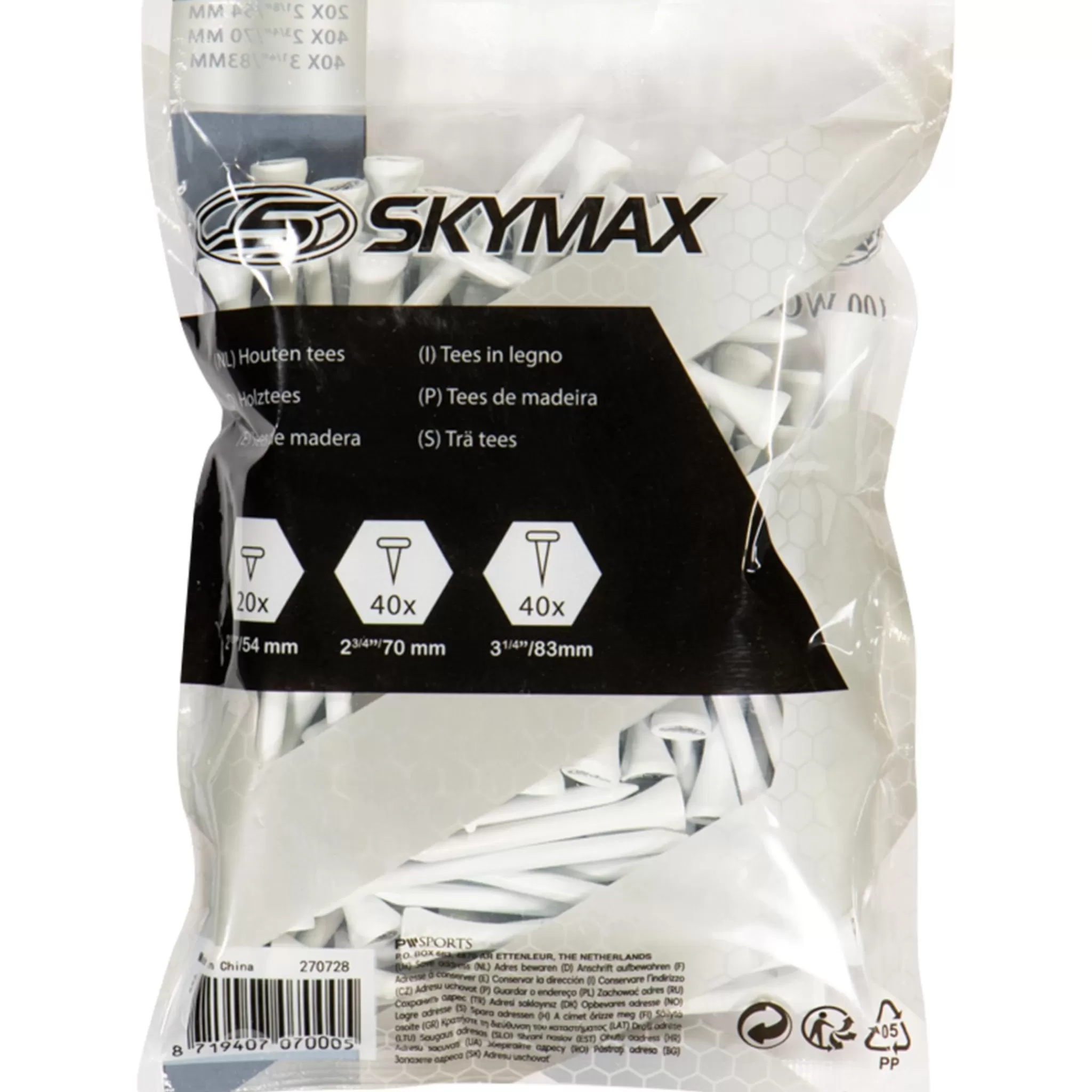 Skymax Wooden Tees 83/69/53 Mm (100Pcs), Golfpegger